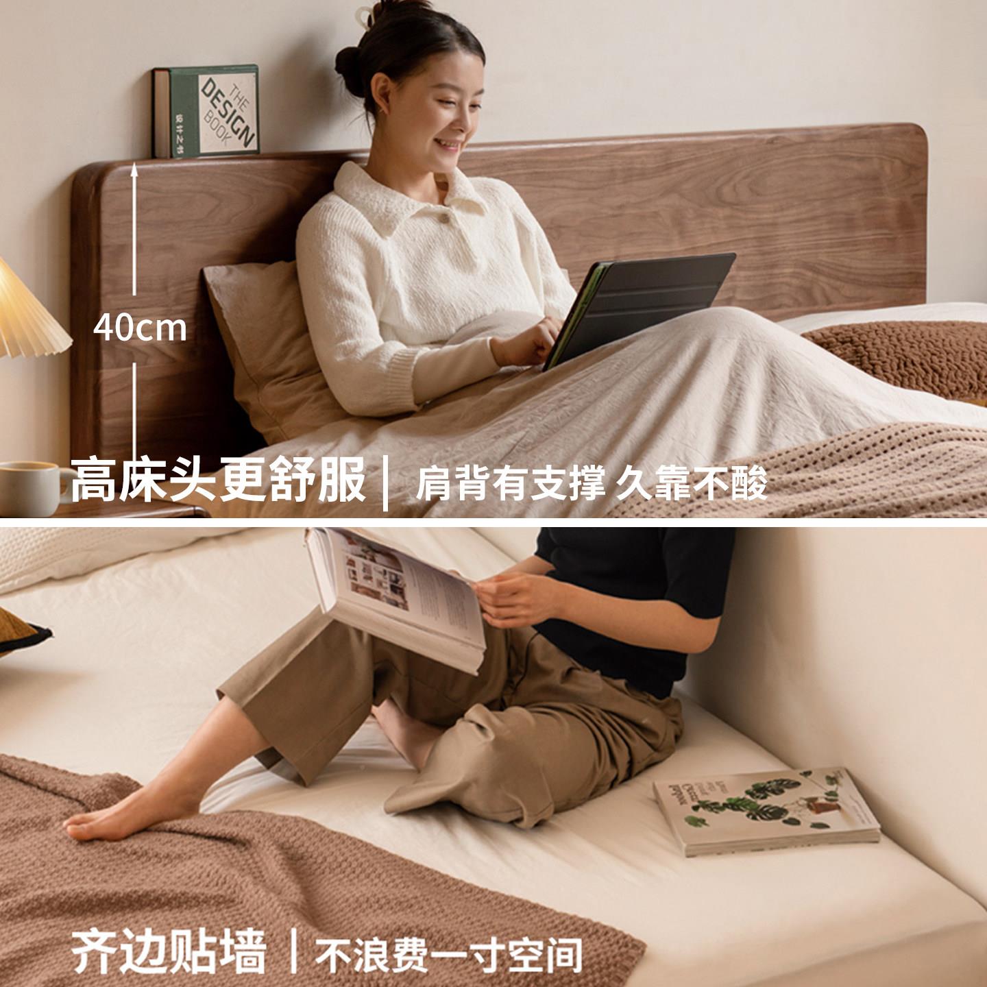 床实木.卧床现代简约18m家1027H用室橡木单床1.5m出租房用胡桃色