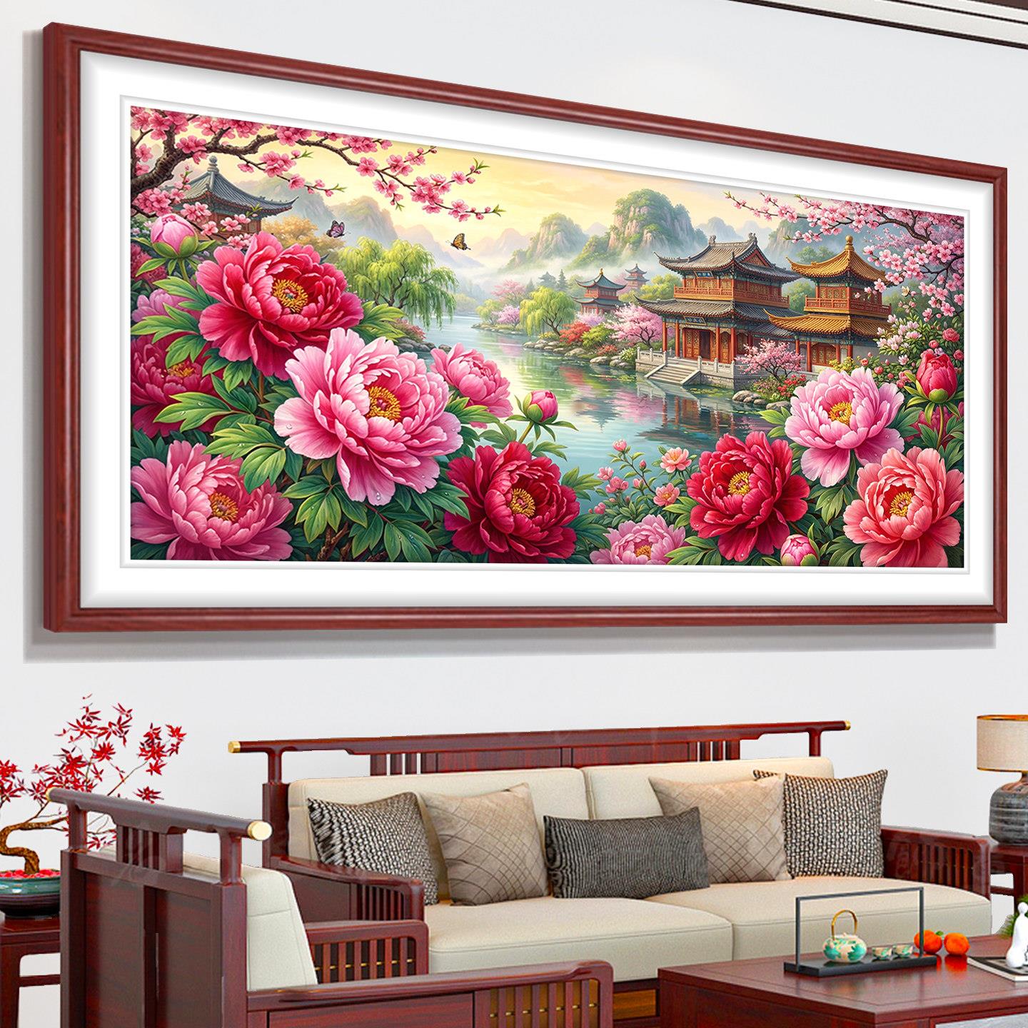 花开富Q953贵十代字绣2026新高级感厅现风景牡丹花卉大幅手客工款