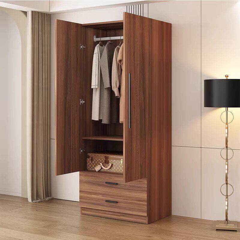 新中式两门全实木衣柜家用卧室阳台窄柜储物收纳柜小户型免安装