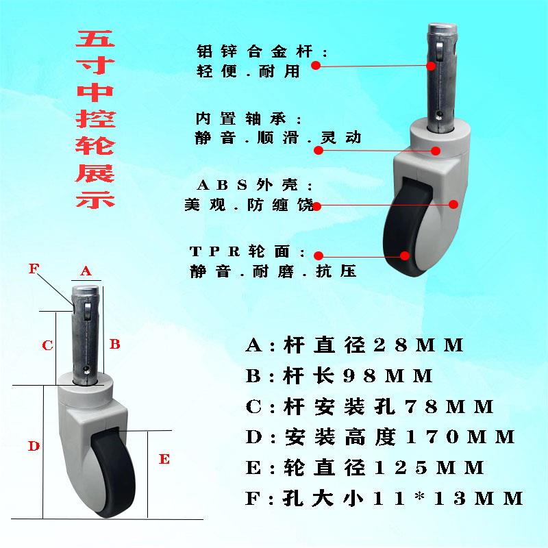 8寸中控2脚轮寸6寸推静5音医用轮手术接运转车m8m30插杆轮子