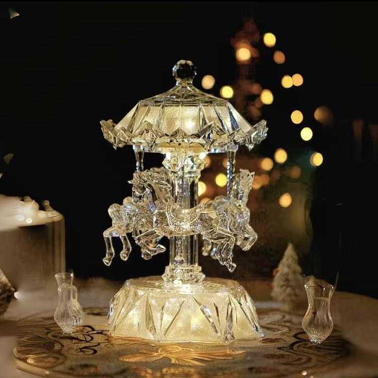 梦水晶幻旋木马音盒发光摆件转 送女乐生生日七SSO夕耶诞氛围感礼