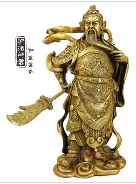 台湾狮黄铜关公韦陀YMQ像左右护祥发门神蓝萨武财神菩关伽公铜像