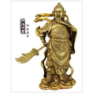 台湾狮黄铜关公韦陀YMQ像左右护祥发门神蓝萨武财神菩关伽公铜像