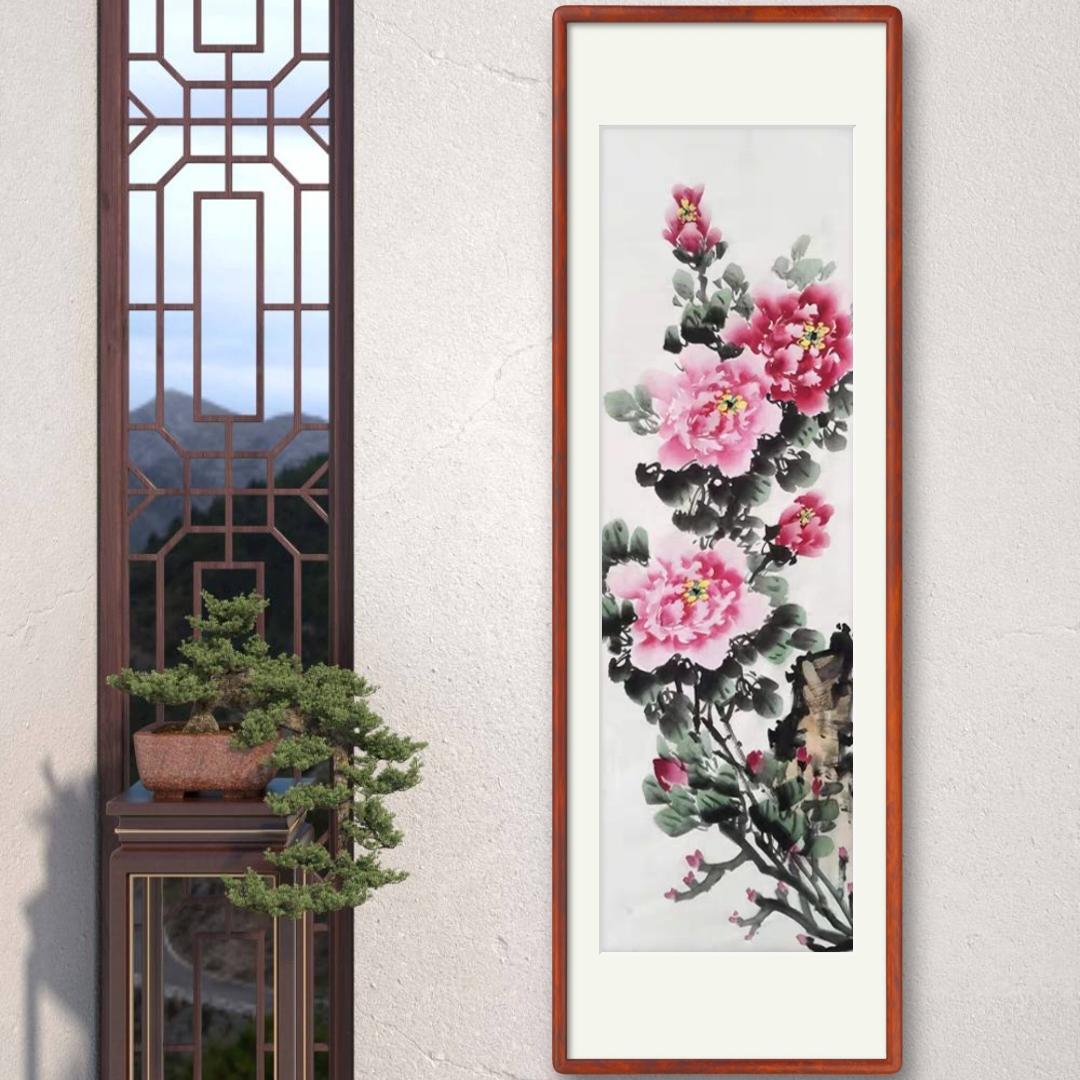国画牡丹挂花开富AFU贵风水画玄挂关装饰画中式画绘真迹已裱手装
