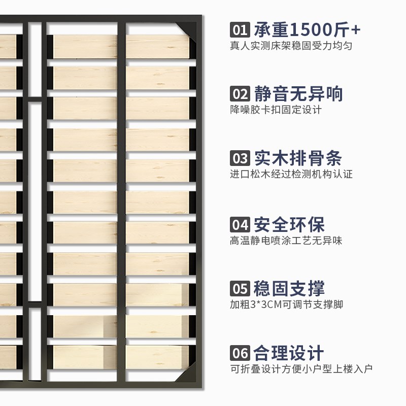 纯实木排骨架加厚加密折叠床架加宽15厘米排骨条多功能五金配件
