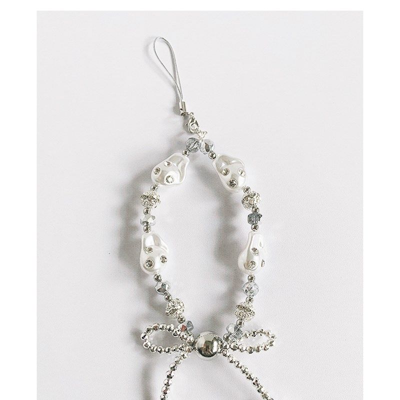 日韩仿巴洛珍珠手工串珠蝴蝶结手链配手壳拼银色小珠挂绳配饰,3C数码配件,手机挂件/手机链,淘宝优惠券,粉丝福利购,淘宝优惠卷