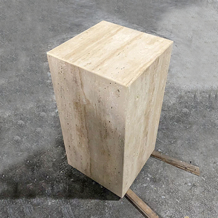 洞石底座哑光天然大理石新酒店养生馆客厅装饰立柱石墩子底座