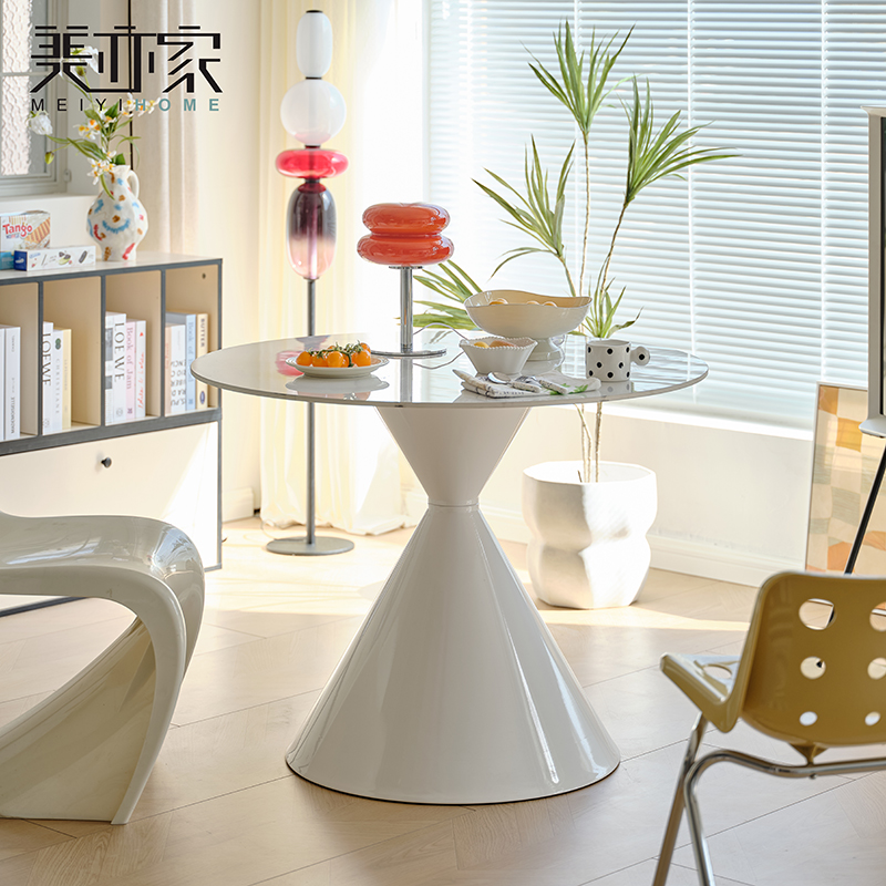 餐桌家用小户型现代风岩板桌洽谈商务办公桌客厅餐厅沙漏圆桌