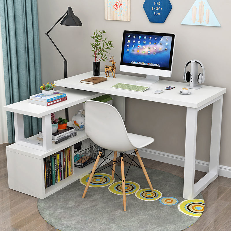 书桌带书柜一体桌L型转角台式电脑桌家用学生拐角卧室写字桌