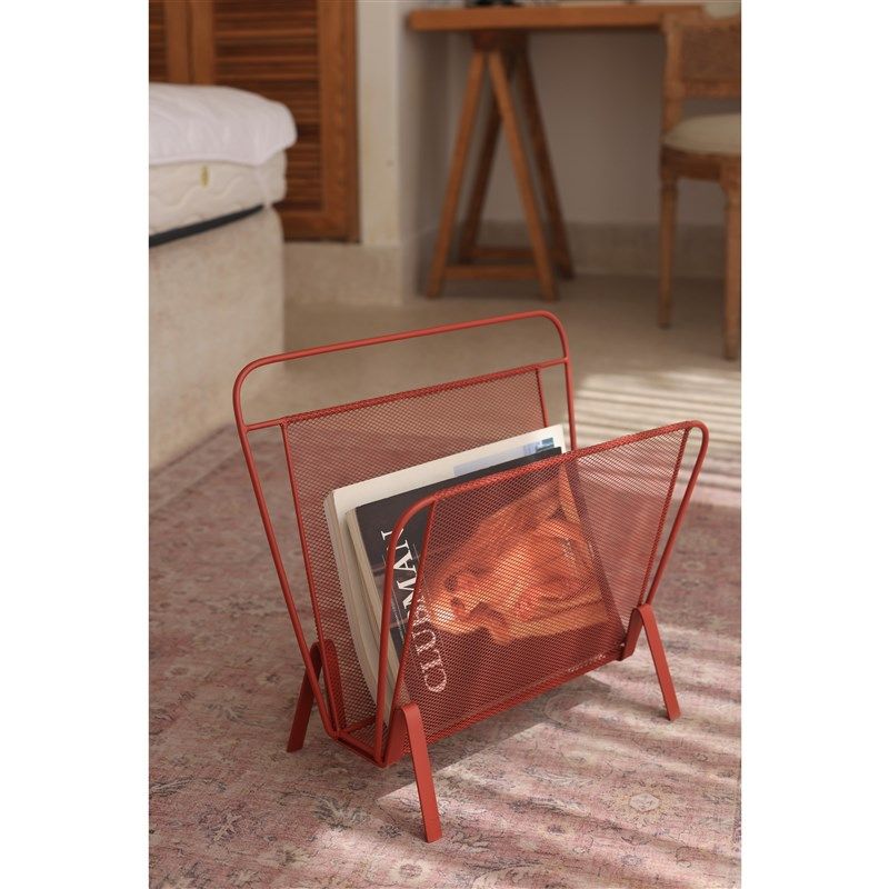 嘻物所大师设计红色金属网面书报架杂志架中古复刻复古