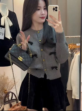 小香风气质显瘦蝴蝶结毛衣开衫女冬季新款温柔风甜美百搭短款上衣