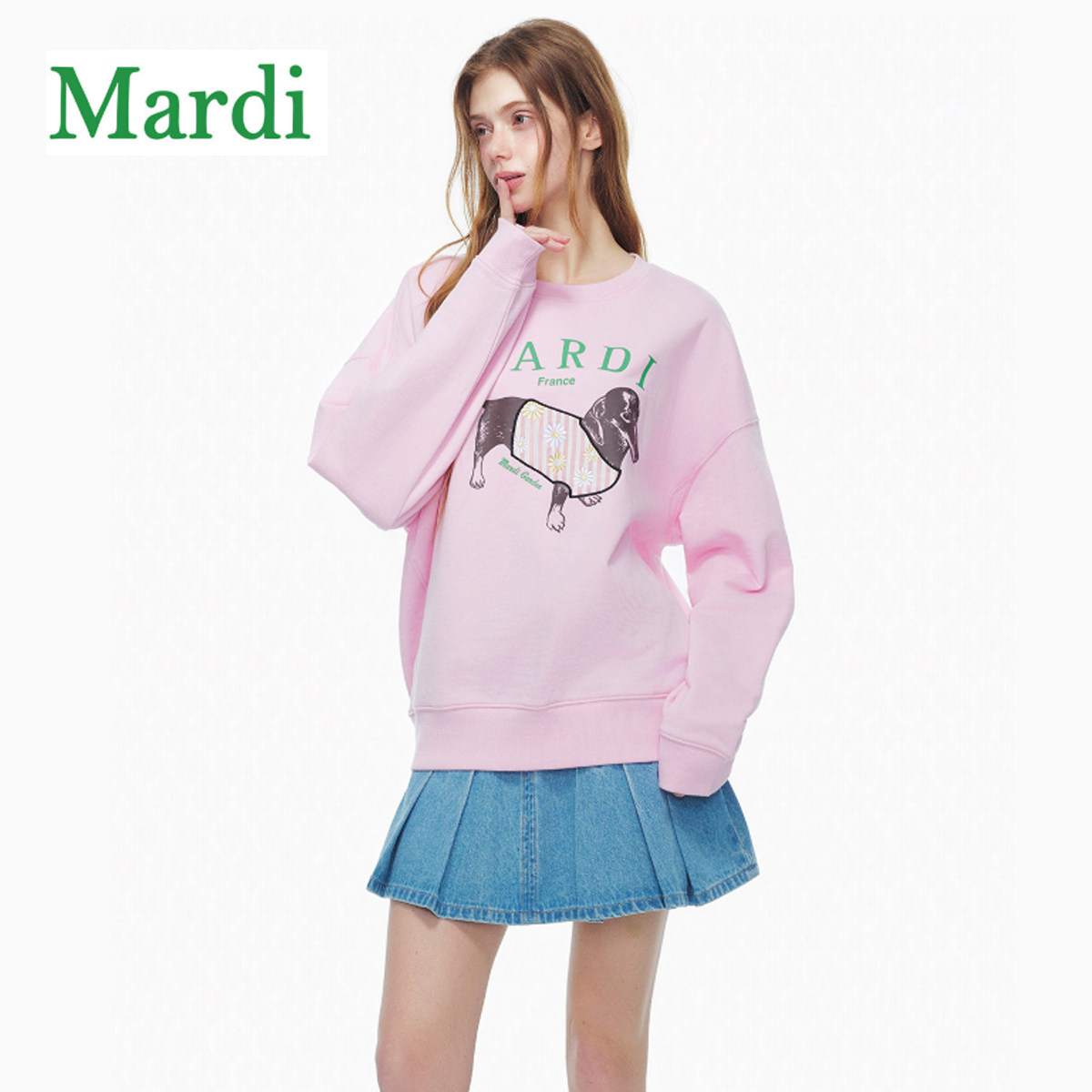 MARDI高腰牛仔百褶裙半身女短裙学院风裙裤蓝色女士简约风