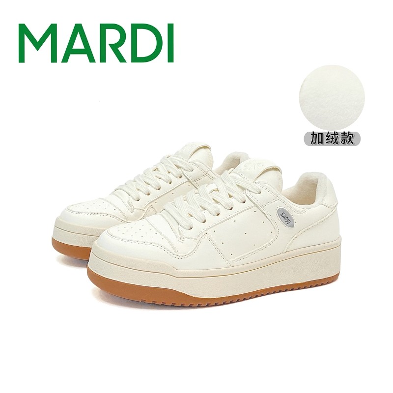 MARDI/玛尔帝小白鞋板鞋厚底百搭圆头休闲增高系带透气时尚松糕