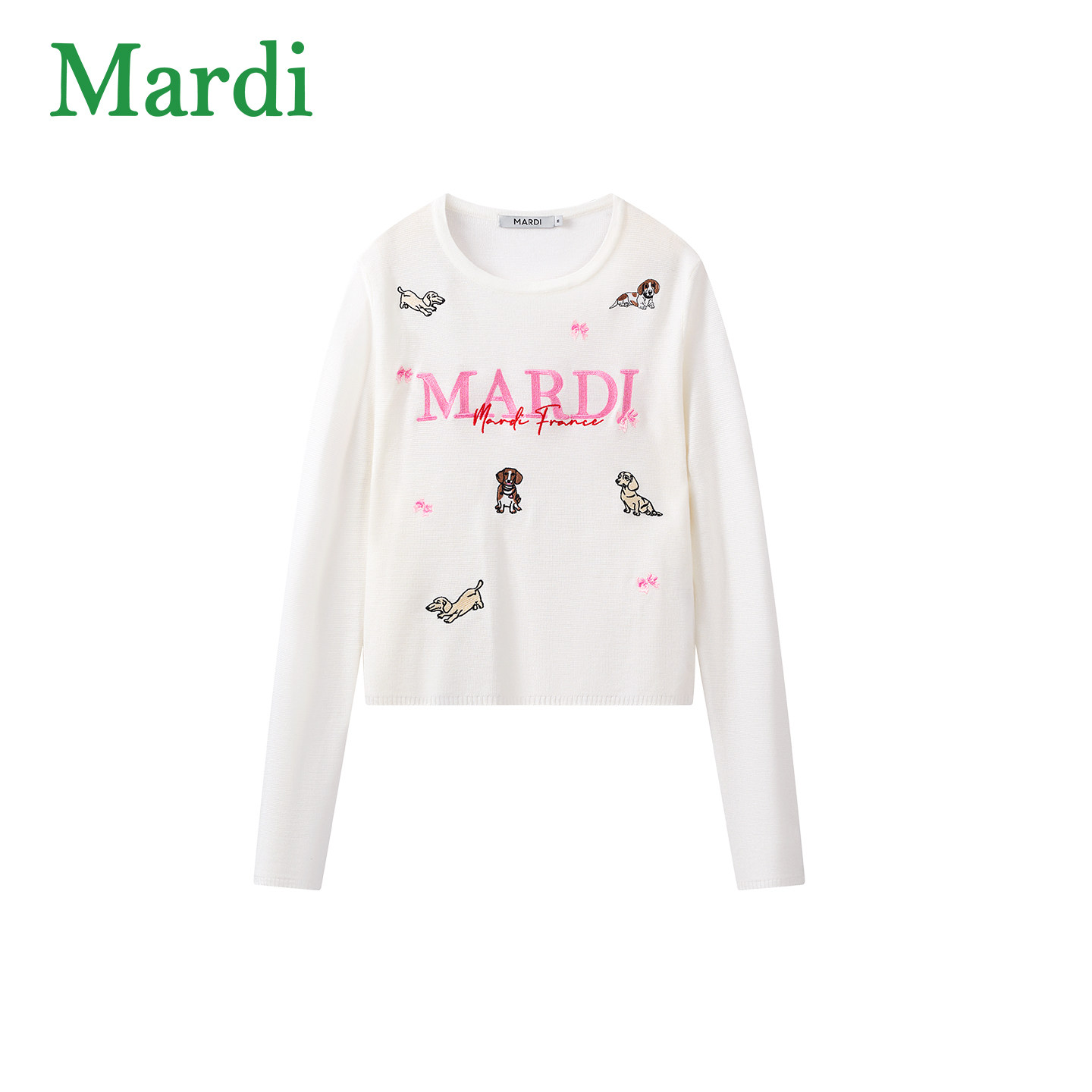 MARDI早春设计感字母时尚长袖针织衫女白色圆领上衣圆领撞色宽松