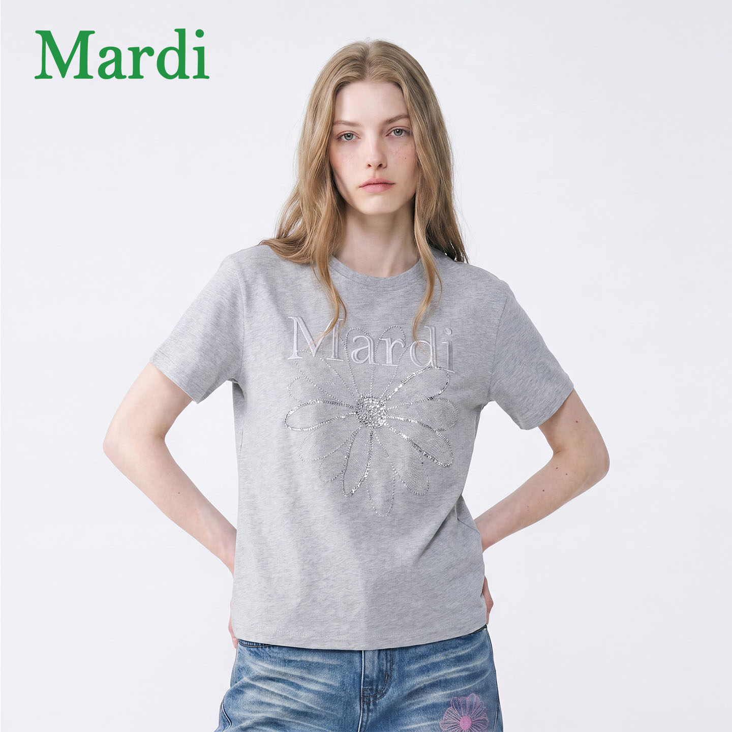 MARDI2026夏季官方正品雏菊字母刺绣短袖T恤女夏宽松纯棉上