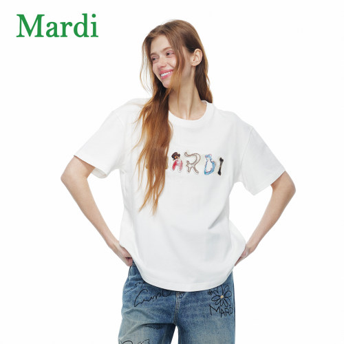 MARDI纯棉白色字母短袖T恤女