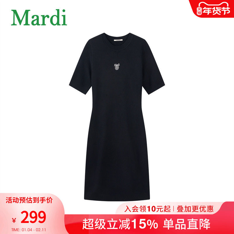 MARDI女士小雏菊针织圆领连衣长裙2025夏季新款收腰显瘦气质裙子,女装/女士精品,连衣裙,淘宝优惠券,粉丝福利购,淘宝优惠卷
