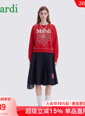 MARDI小雏菊卫衣女时尚圆领百搭新款女装休闲长袖T上衣红色少女