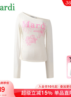MARDI斜肩时尚长袖T恤女宽松显瘦防晒罩衫上衣休闲风女式时尚日常