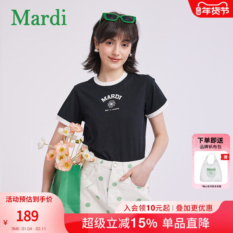 MARDI官方经典小雏菊撞色短袖T恤简约舒适纯棉圆领上衣女202