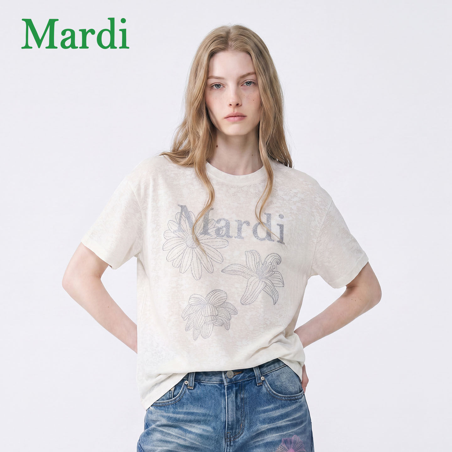 MARDI字母印花宽松短袖T恤女
