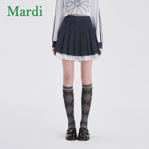 MARDI女款百褶半身裙春季新款拼接休闲百搭显瘦时尚高腰修身裙子