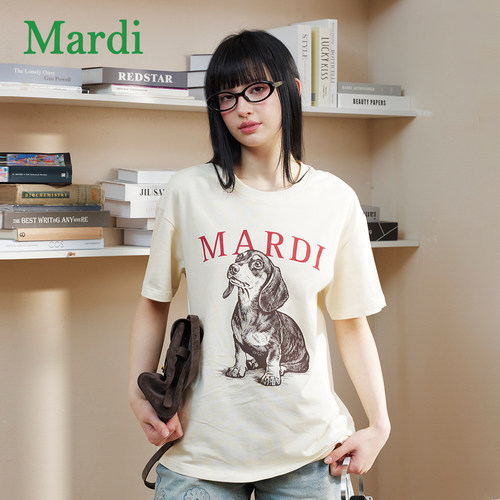 MARDI小狗印花纯棉短袖女T恤