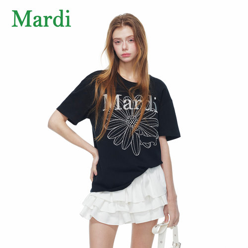 MARDI黑色雏菊短袖T恤女
