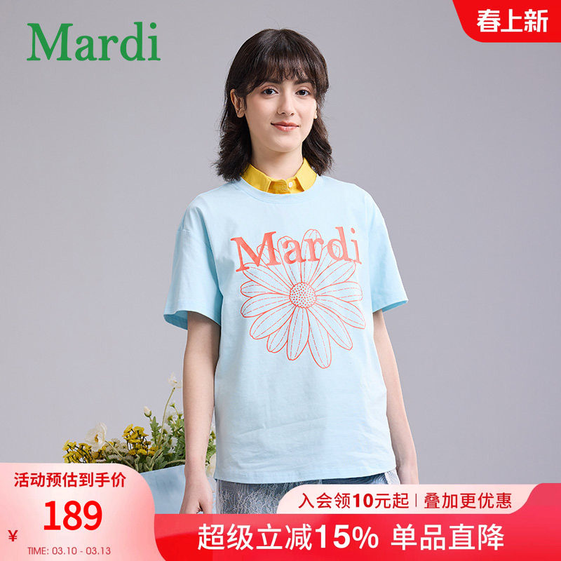 MARDI女款小雏菊时尚圆领套头短袖T恤2026夏季新款宽松纯棉上衣女