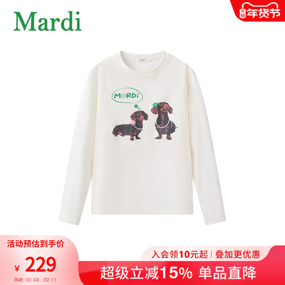 MARDI圆领长袖小狗印花T恤
