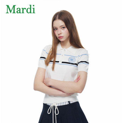 MARDI条纹撞色女POLO领针织衫