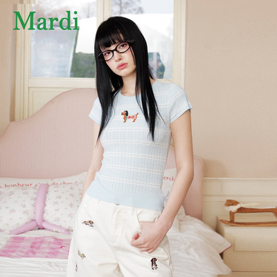 MARDI腊肠狗印花针织短袖T恤女