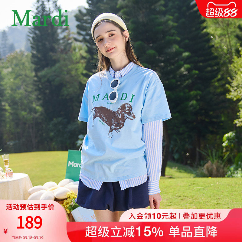 MARDI经典腊肠狗字母时尚短袖2026夏季修身显瘦圆领纯棉t恤上衣女