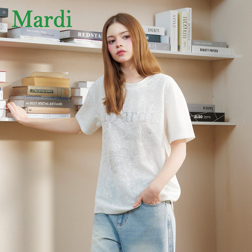 MARDI字母印花宽松短袖T恤女