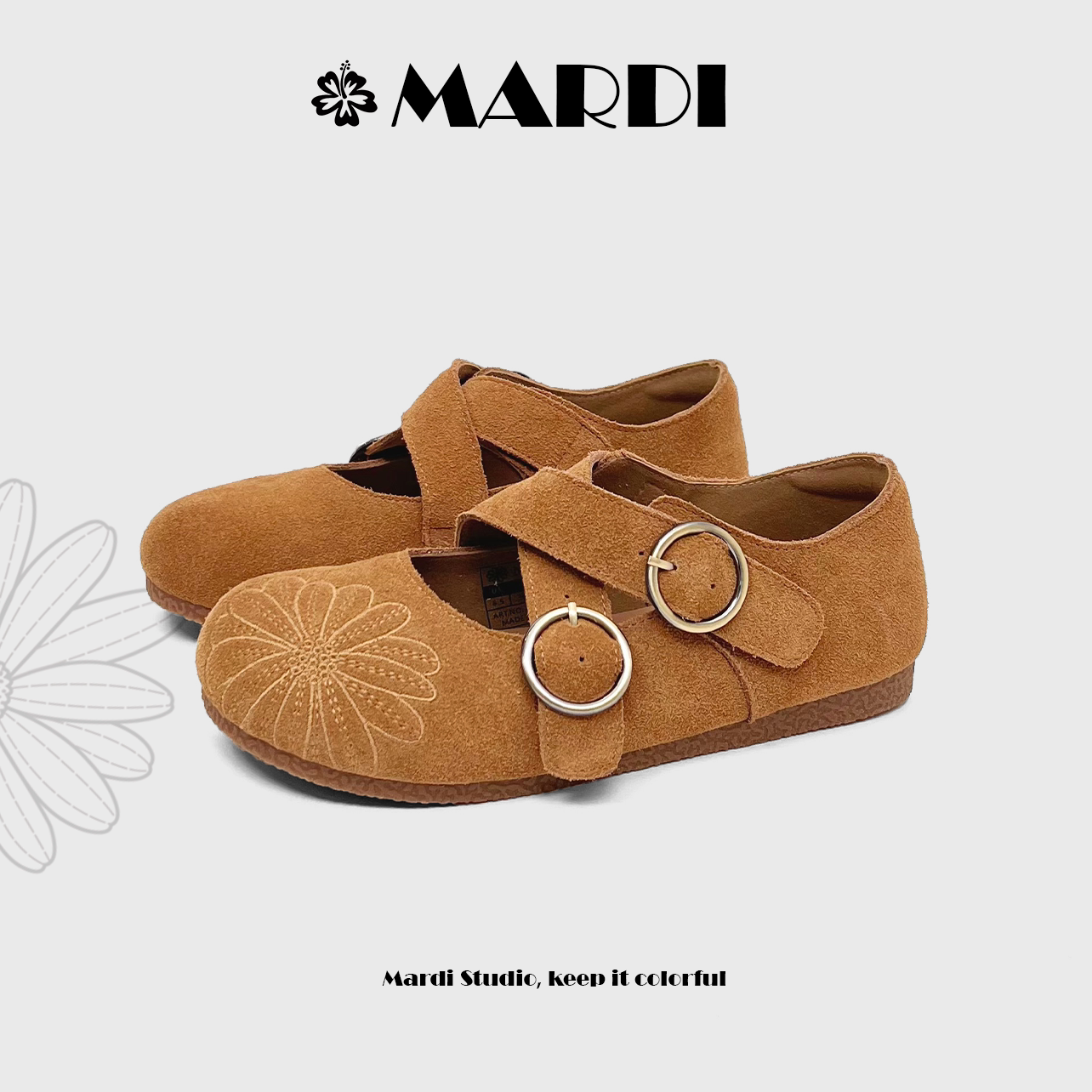 【MARDI官方】勃肯鞋时尚复古软底低跟通勤鞋一脚蹬双扣带休闲鞋