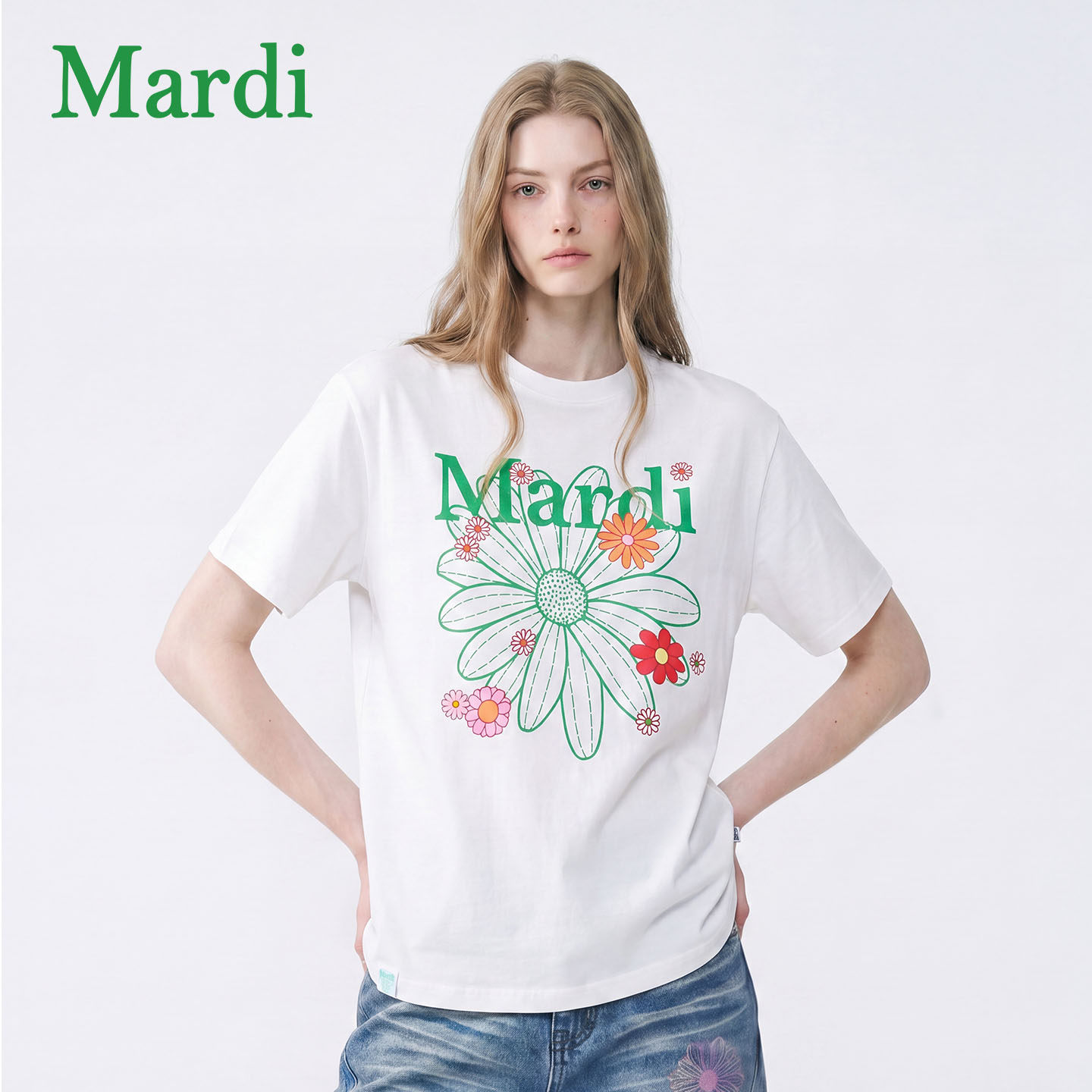 MARDI026夏季新款官方正品小雏菊多花字母短袖T恤宽松休闲上