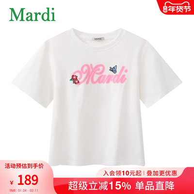 MARDI官方正品短袖T恤女2025年夏季新款字母印花舒适休闲百搭刺绣