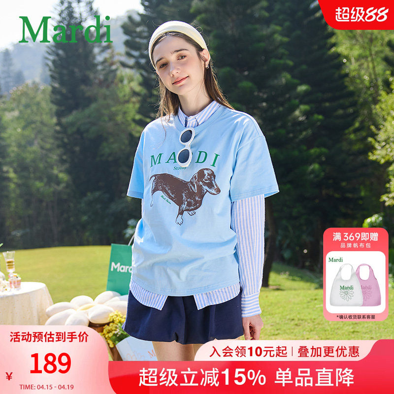 MARDI经典腊肠狗字母时尚短袖2026夏季修身显瘦圆领纯棉t恤上衣女