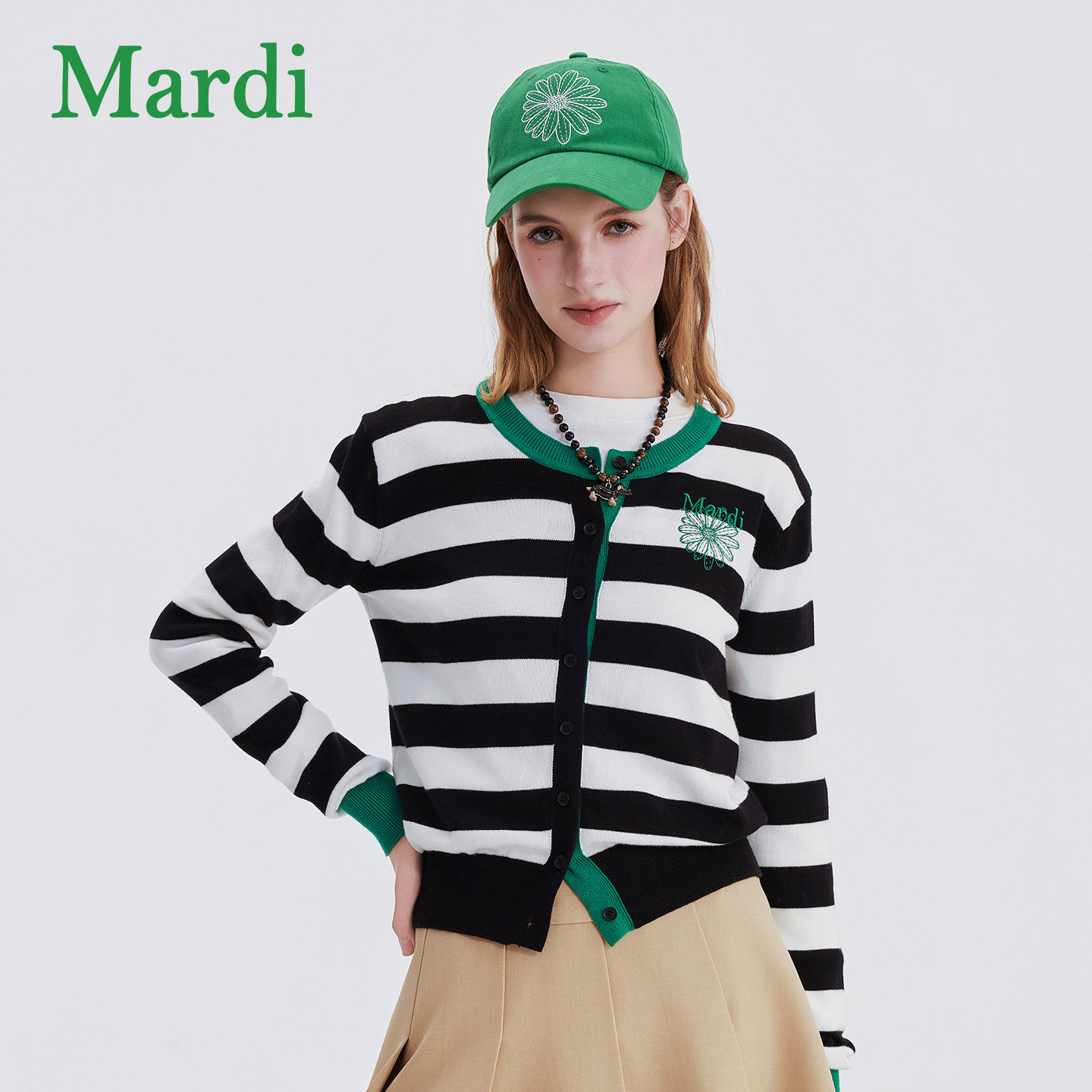 MARDI2026春季新款女生条纹毛衣百搭显瘦时尚针织开衫长袖上