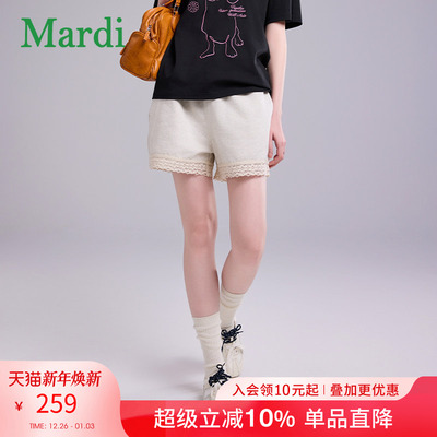 MARDI官方正品短裤蕾丝拼接女纯棉松紧腰宽松显瘦休闲百搭2025夏