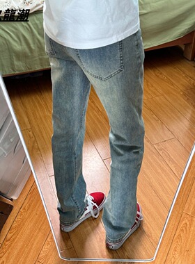 浅蓝色直筒牛仔裤男款春秋美式高街vibe裤子cleanfit显瘦弹力长裤