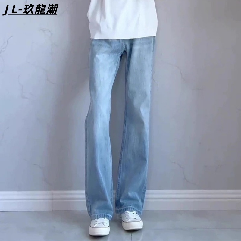 经典蓝色vujade牛仔裤男春秋美式cleanfit裤子修身弹力直筒长裤男