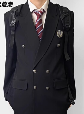 新款高端双排扣纯色西装男套装潮流韩版修身新郎结婚正装西dk服男