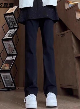 美式高街牛仔裤男潮流黑色直筒时尚bf痞帅情侣显瘦高弹力长裤子男