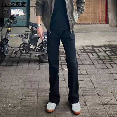 cleanfit黑色直筒牛仔裤男款春秋窄版显瘦弹力修身美式高街长裤子