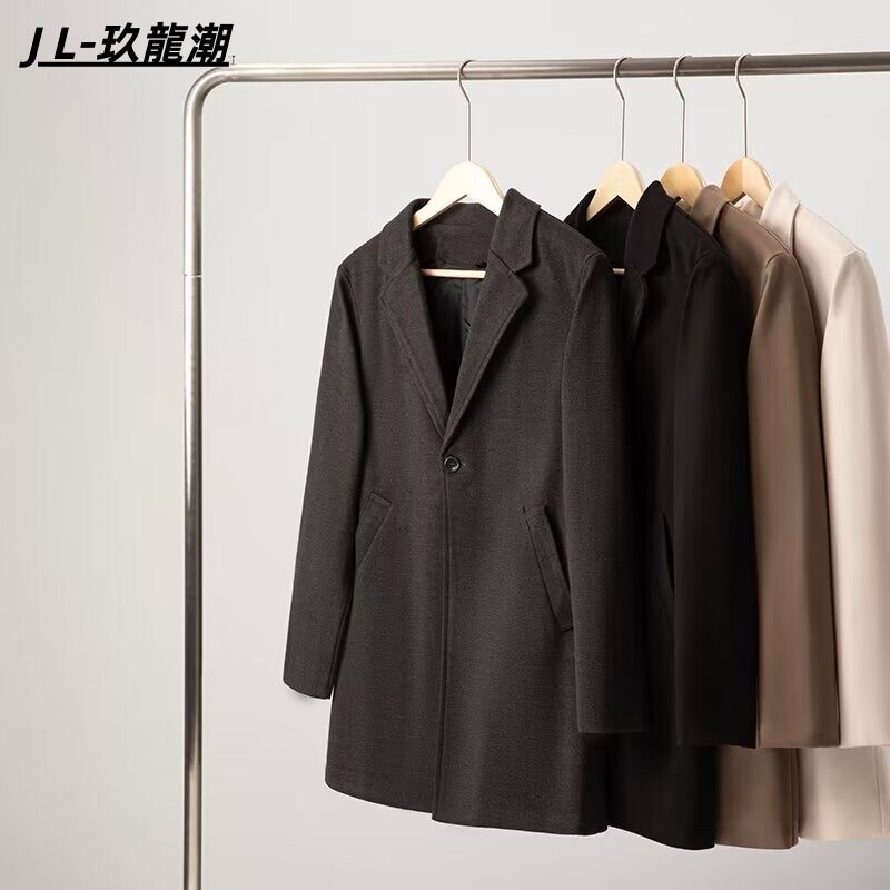 秋冬保暖中长款过腰毛呢大衣男士休闲呢子外套男上衣新款韩版潮男