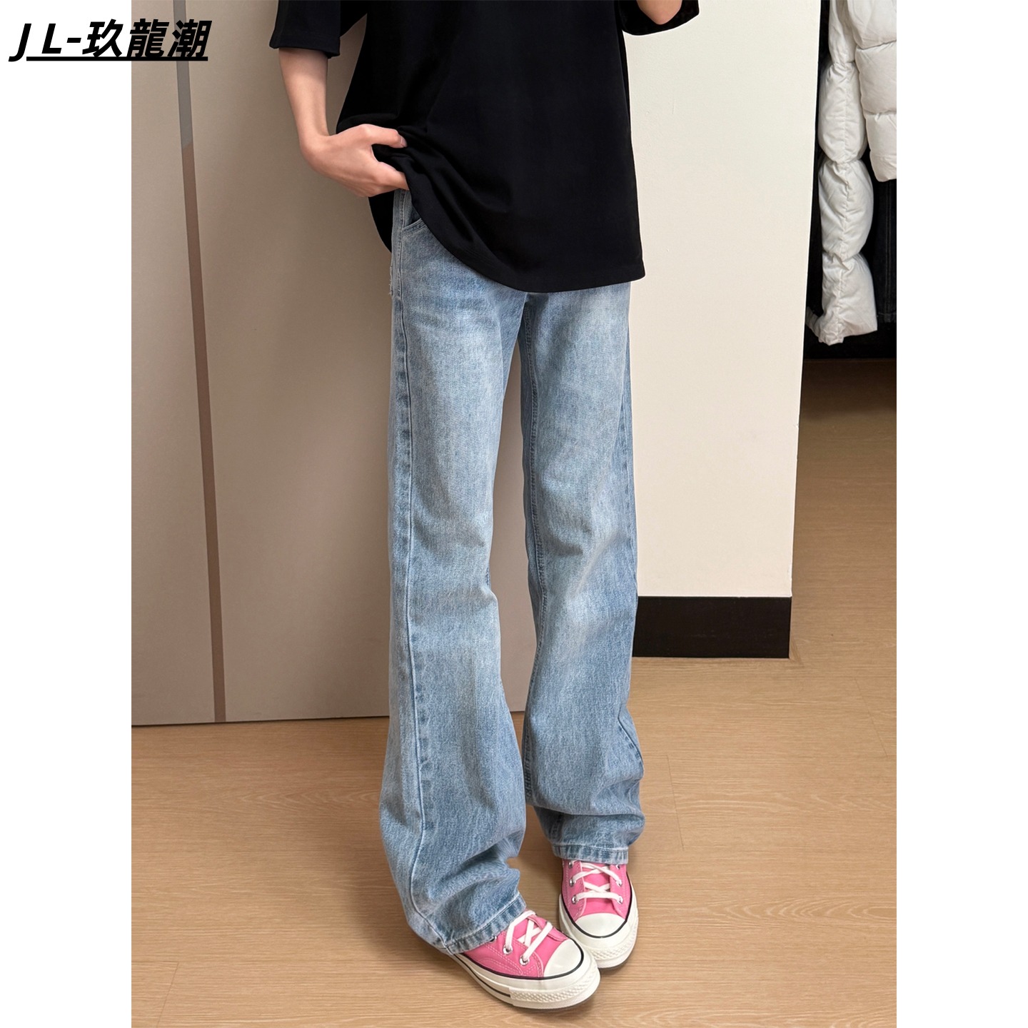 bcare浅蓝色直筒牛仔裤男款春秋季美式cleanfit裤子修身显瘦长裤z