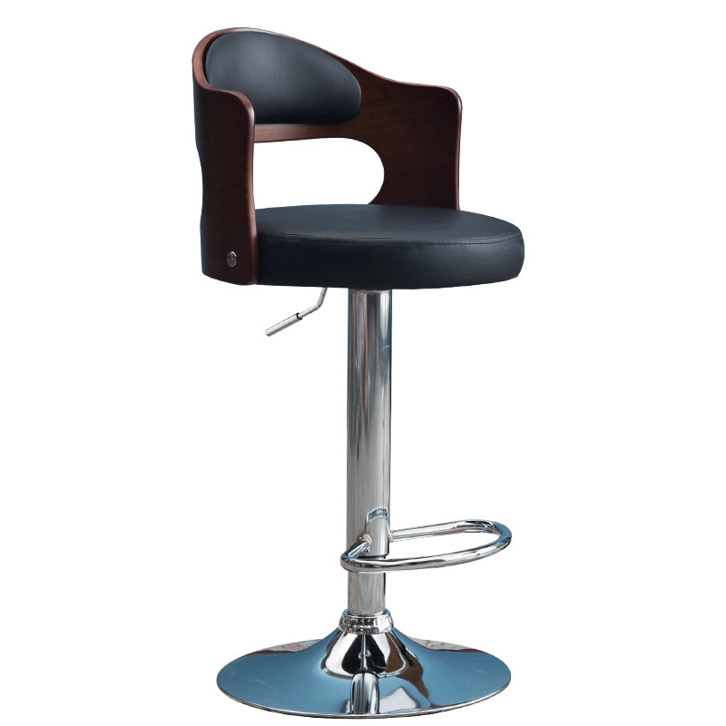 实木靠背酒吧椅吧台椅高脚凳牛皮升降前台吧凳旋转高餐椅