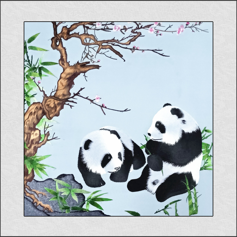 苏绣刺绣现代客厅沙发背景墙装饰画餐厅挂画卧室壁画室内墙画熊猫图片