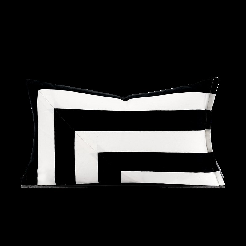 现代简约经典黑白印花拼接别墅样板间床上腰枕抱枕沙发客厅靠枕